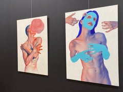 Ecstacy- 21st Century Contemporary Painting of a nude girl with expression