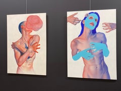 Pink Body- 21st Century Contemporary Modern painting of a Nude Young Man
