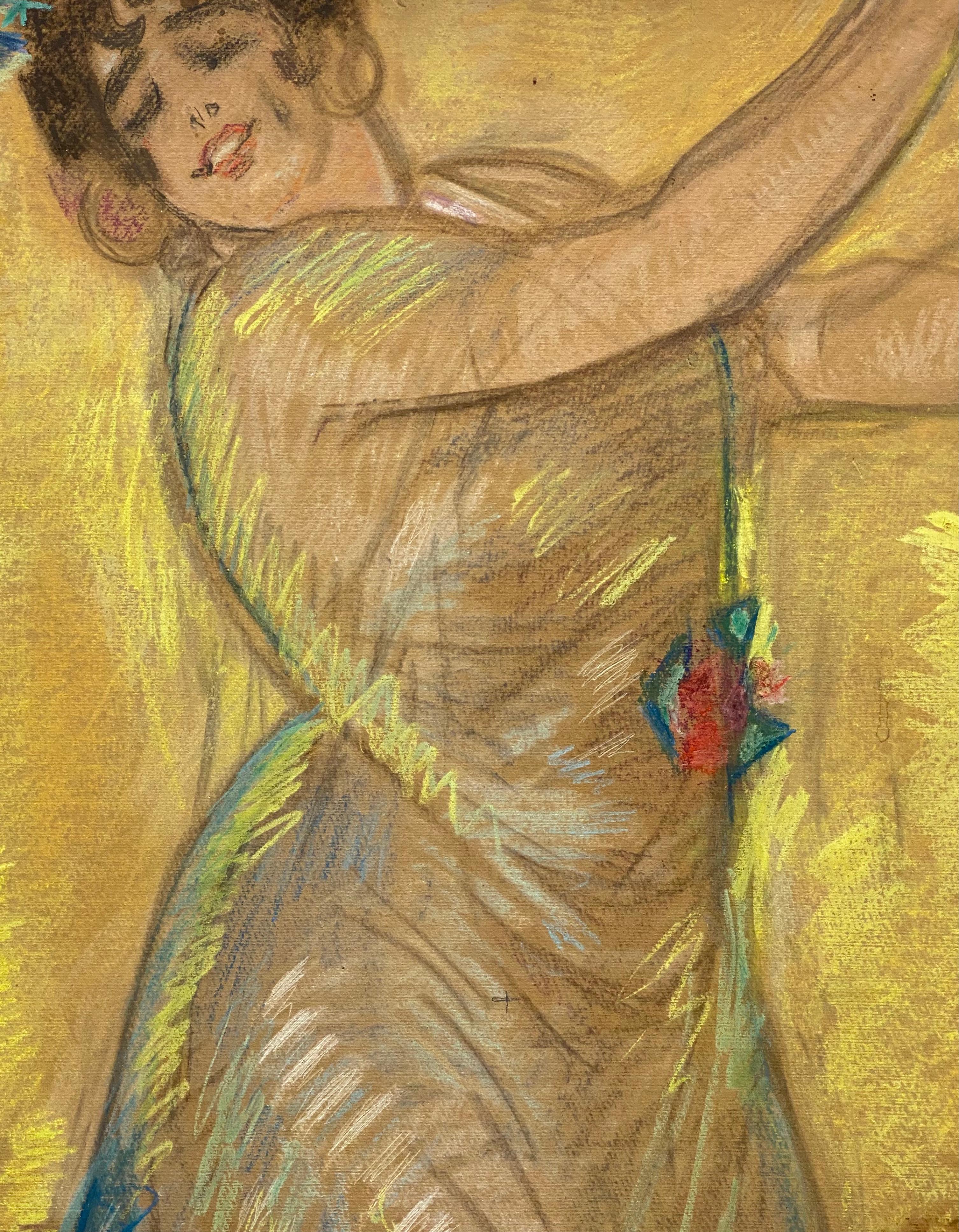 Carmen- 20st Century Dutch Pastel Drawing of a Dancing Woman  - Brown Portrait by Willy Sluiter