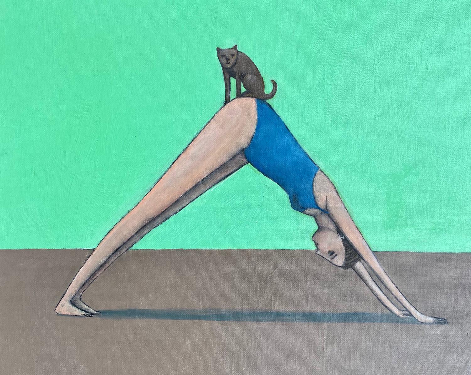 Giacomo Piussi Animal Painting - Yoga Girl With Cat, Florence, Italy, 2021