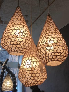 Votive lights  ( Set of Three lamps ), Naturally finished Rattan