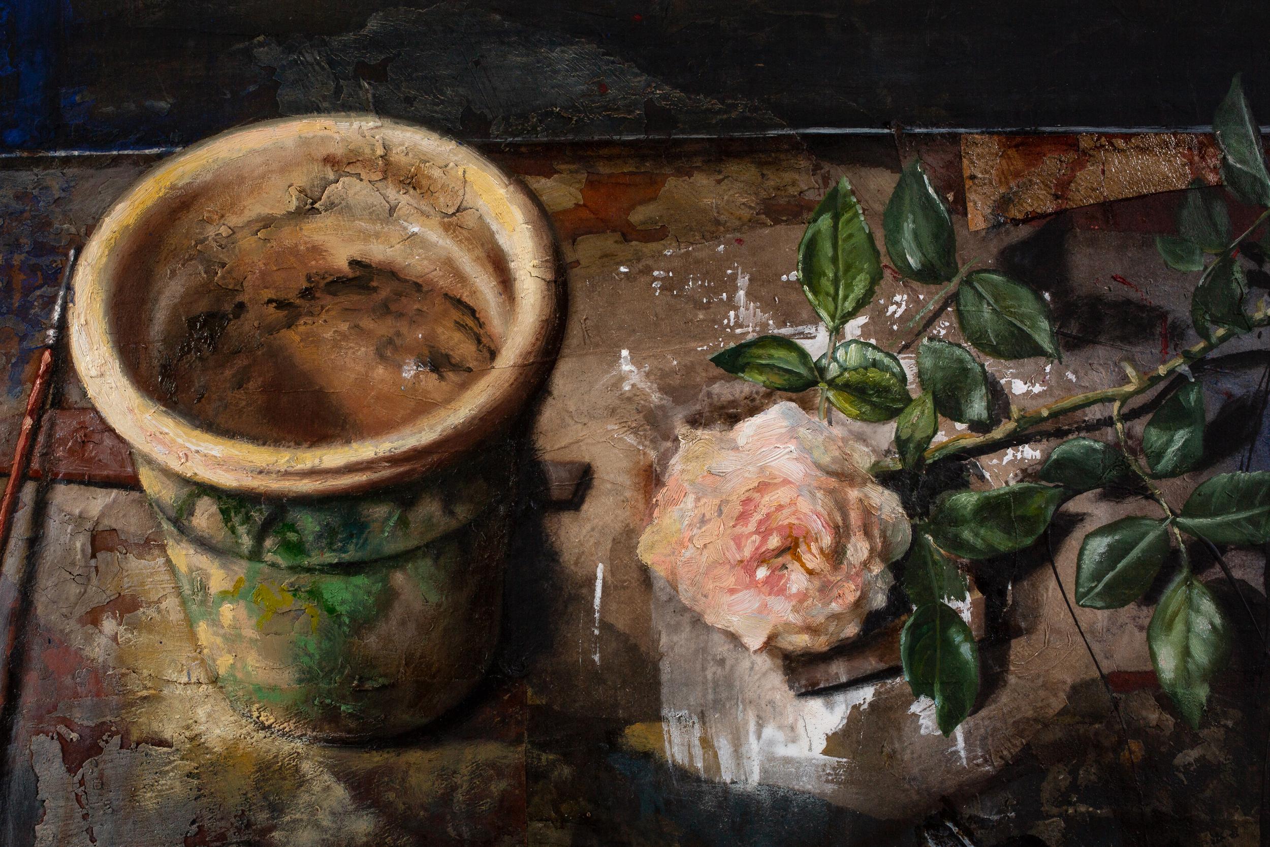 L'ultima rosa - oil on canvas paper - Paolo Petrò For Sale 3