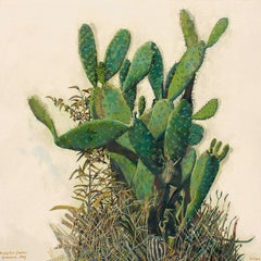 Prickly Pear Cactus, Greenside- Botanical painting, Oil paint on Canvas