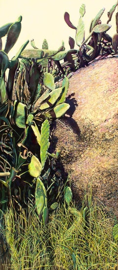 Alphen Boulder Cactus- Botanical painting, Oil paint on Canvas, 21st Century 