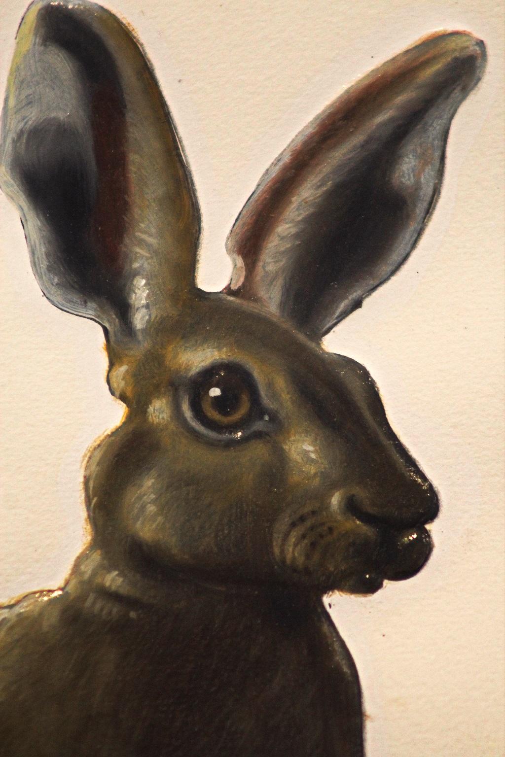 Shrub Hare facing Right- Contemporary painting, Oil & Varnish on Hahnemuehle - Painting by Joachim Schonfeldt