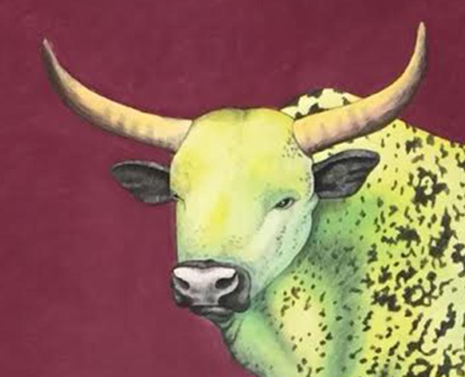 Green Cow, Blue Dog - Contemporary, Pastel on Fabriano Paper, 21st Century - Brown Animal Art by John Moore