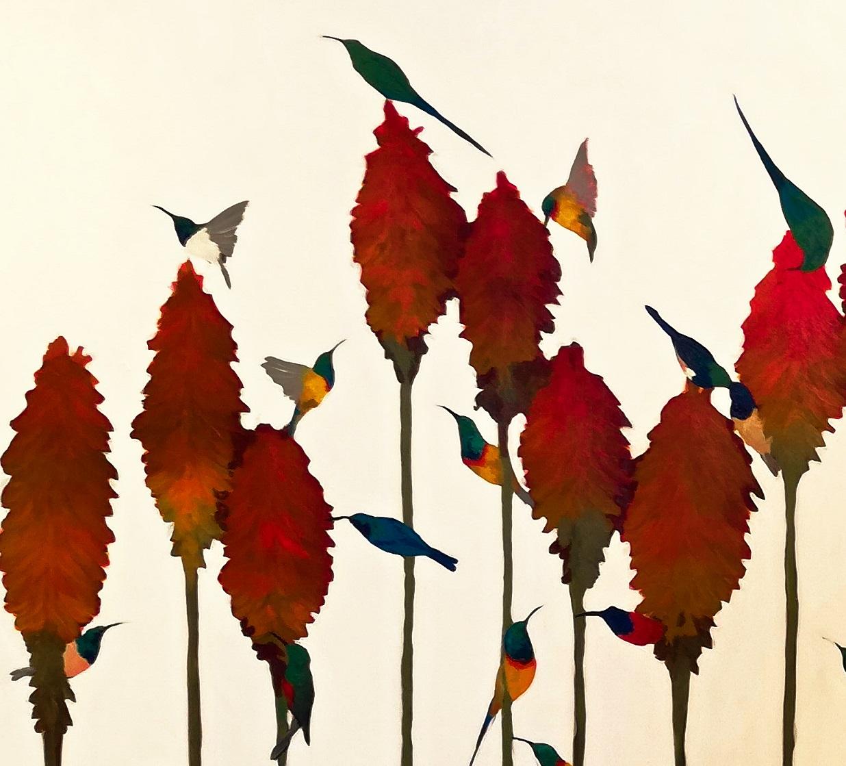 Sunbirds & Aloes - Contemporary, Acrylic on canvas laid on board, 21st Century - Painting by Kirsty May Hall