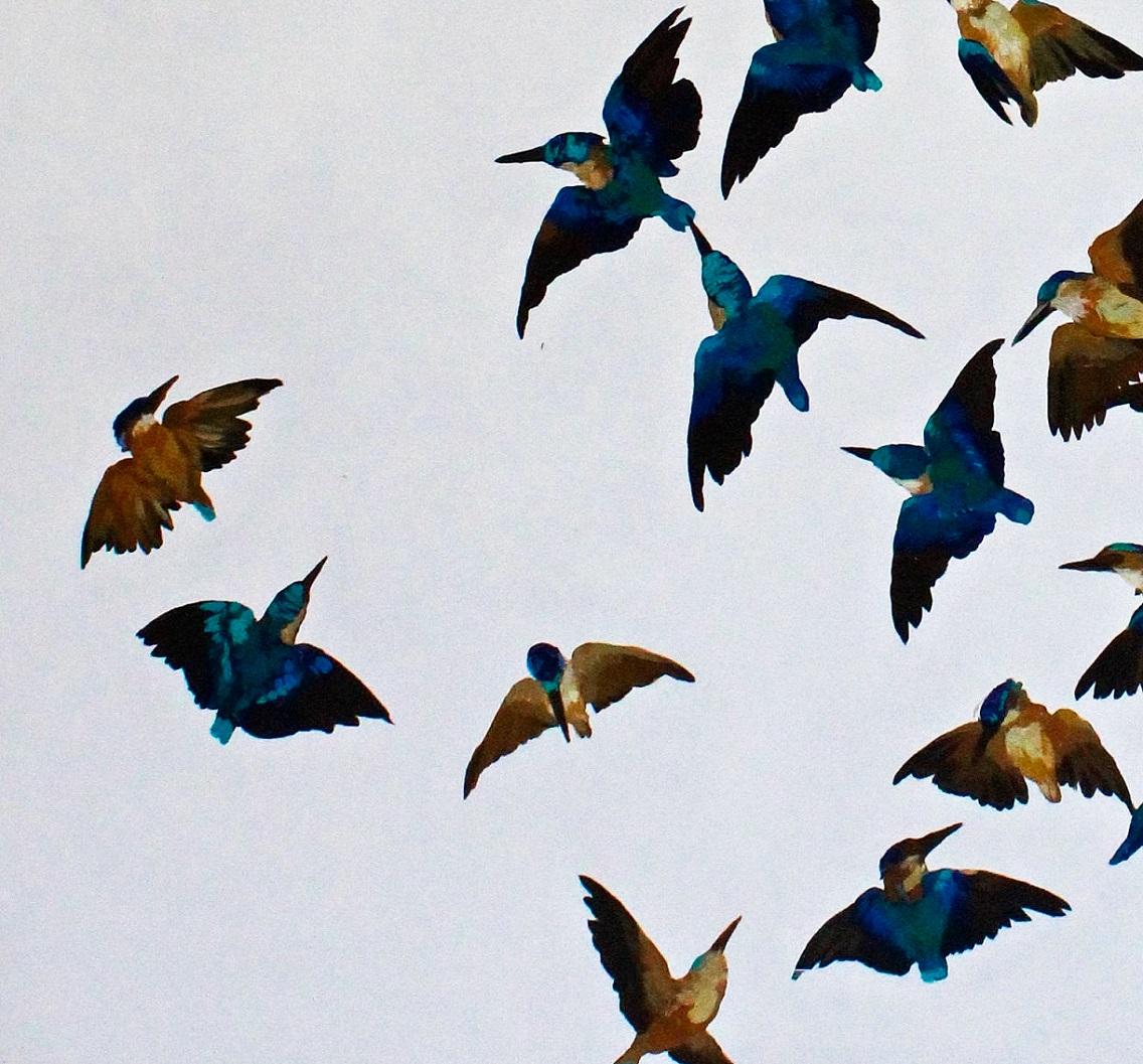 Kingfishers - Contemporary, Acrylic on canvas laid on board, 21st Century - Gray Animal Painting by Kirsty May Hall