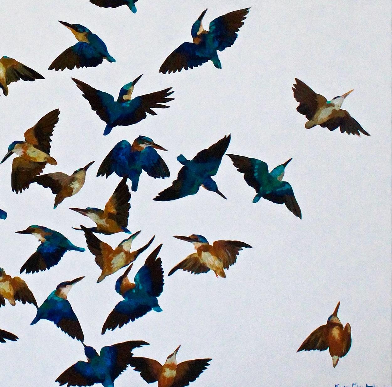 Kingfishers - Contemporary, Acrylic on canvas laid on board, 21st Century - Painting by Kirsty May Hall
