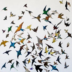 Swallows circling - Contemporary, Acrylic on canvas laid on board, 21st Century