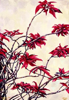 Poinsettia Tree, Claremont II-Contemporary painting, Oil on Canvas, 21st Century