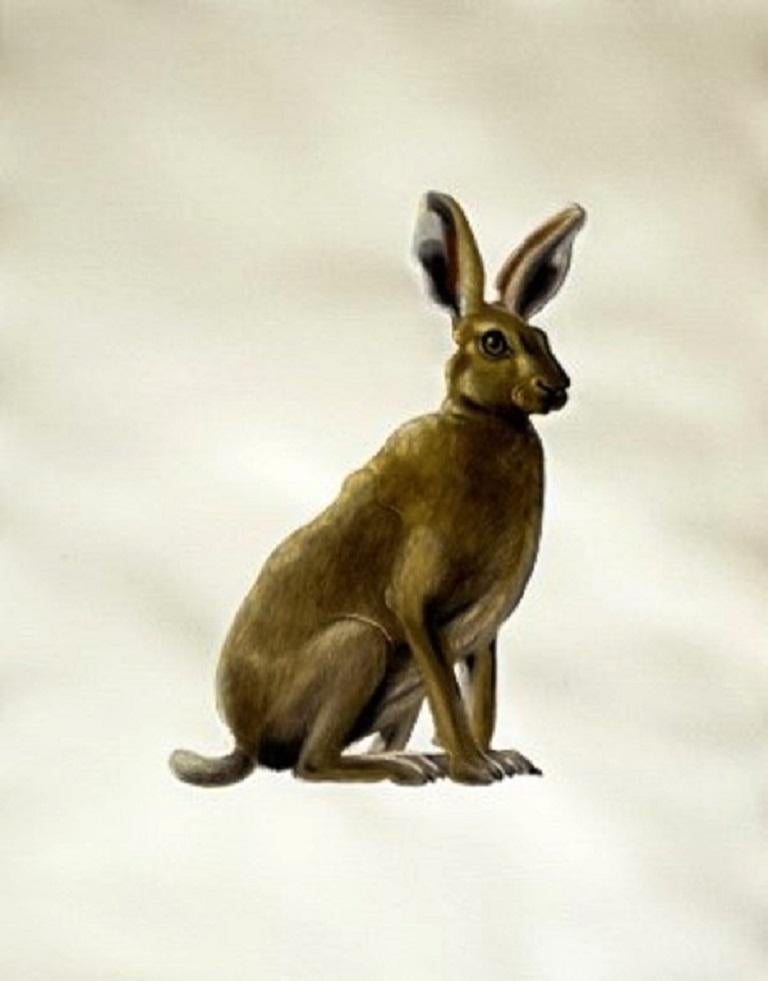 Joachim Schonfeldt Animal Painting - Shrub Hare facing Right- Contemporary painting, Oil & Varnish on Hahnemuehle
