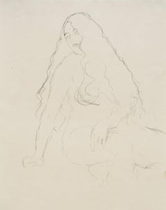 Seated, long-haired Nude, Study for "Adam and Eve"