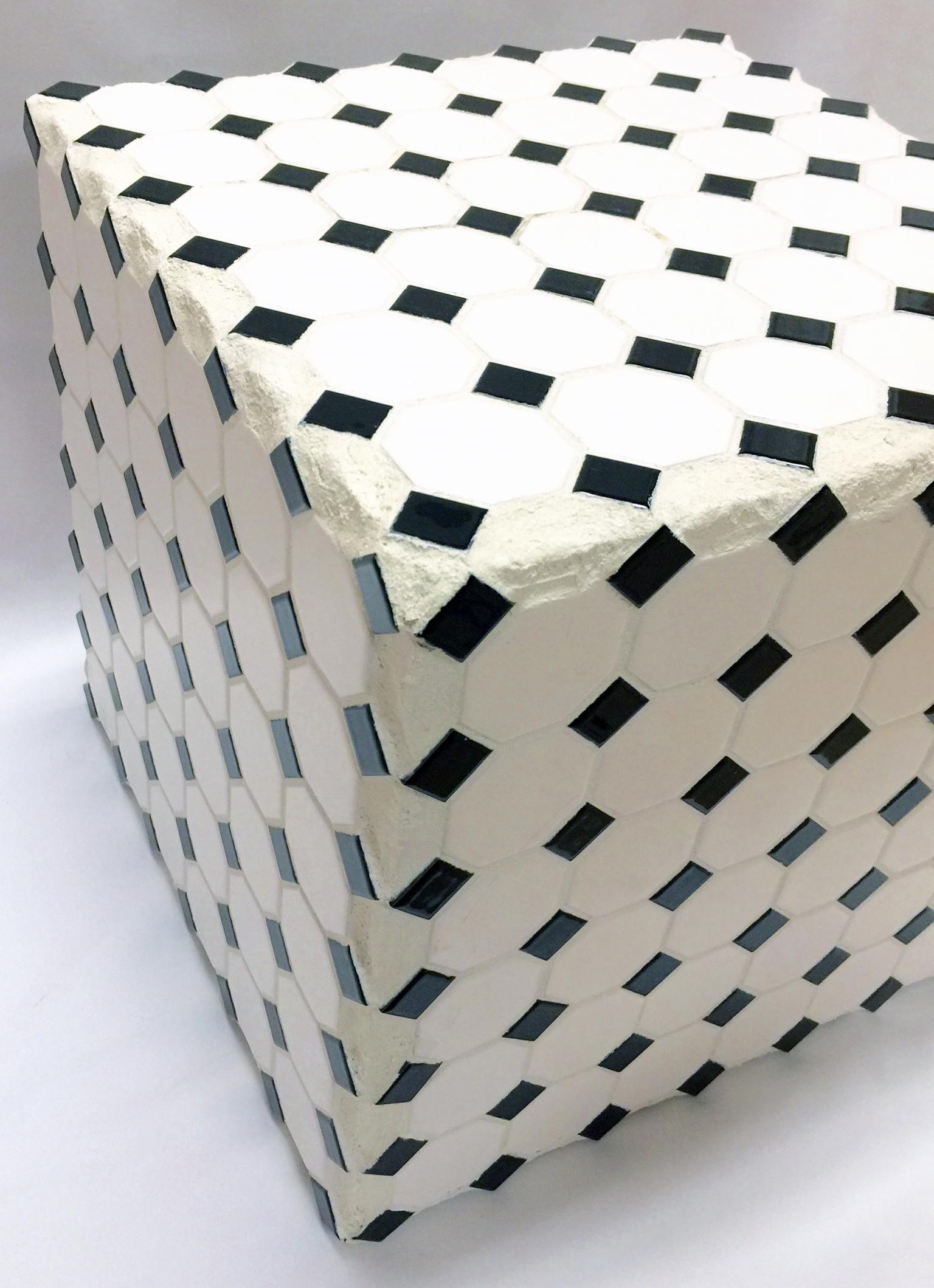 Black and White Diamond (Cube Table) - Abstract Geometric Mixed Media Art by Kristina Larson