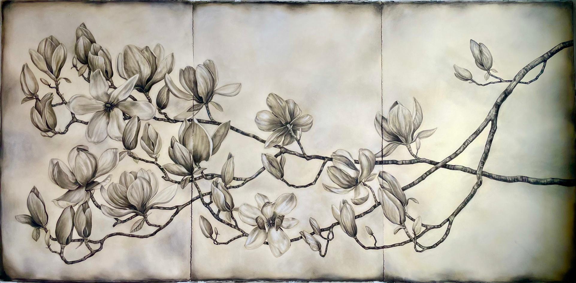 Emily Farish Landscape Art - Chinese Magnolia Branch (triptych)