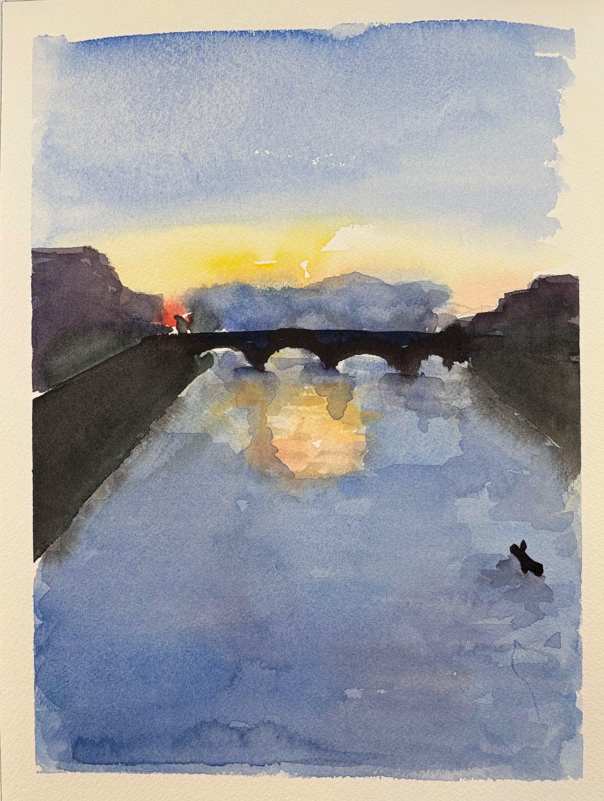 Permele Doyle Landscape Art - Sunset from Ponte Santa Trinita, Florence