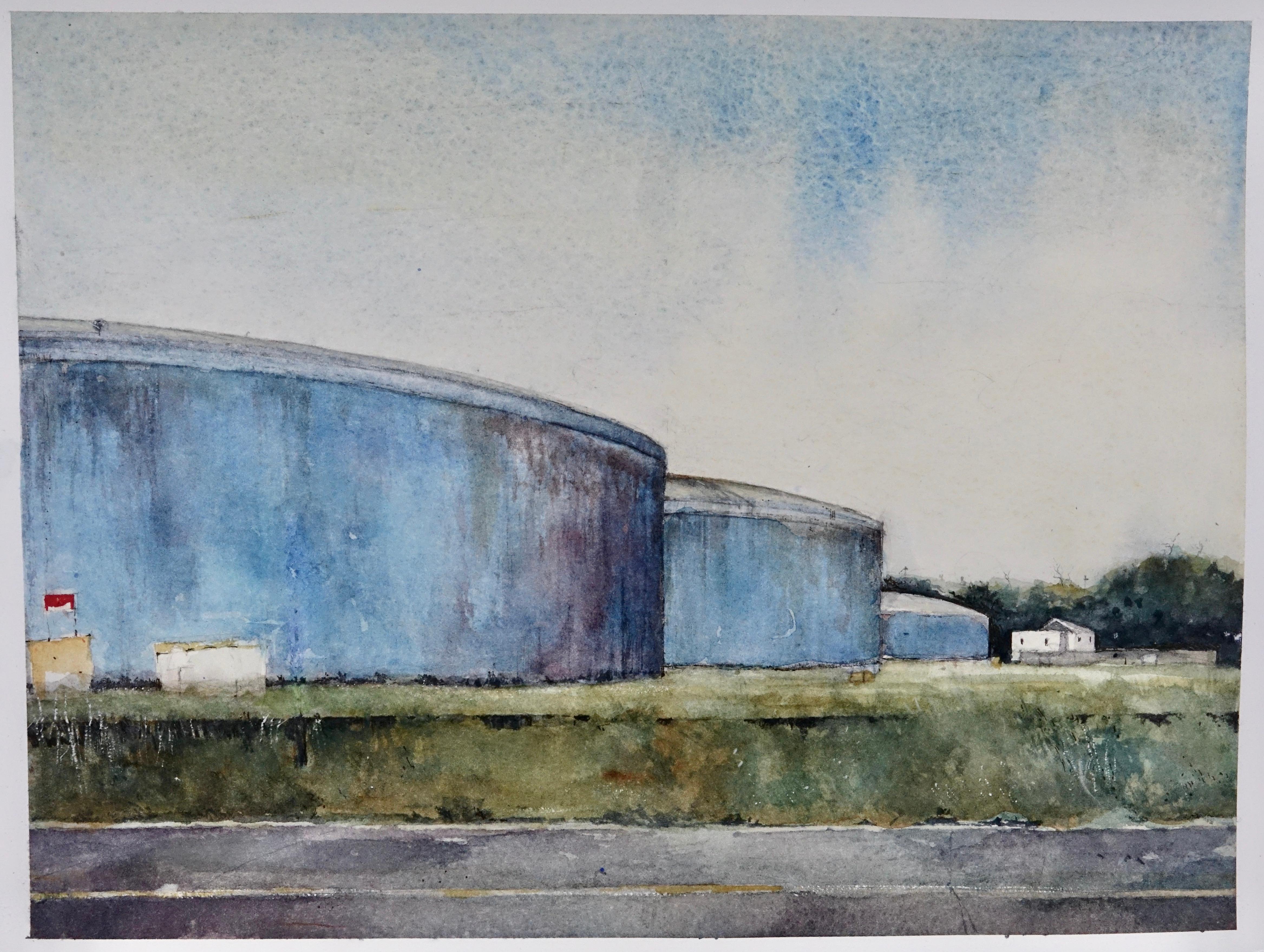 Errol Barron Landscape Painting – Tanks Flussstraße