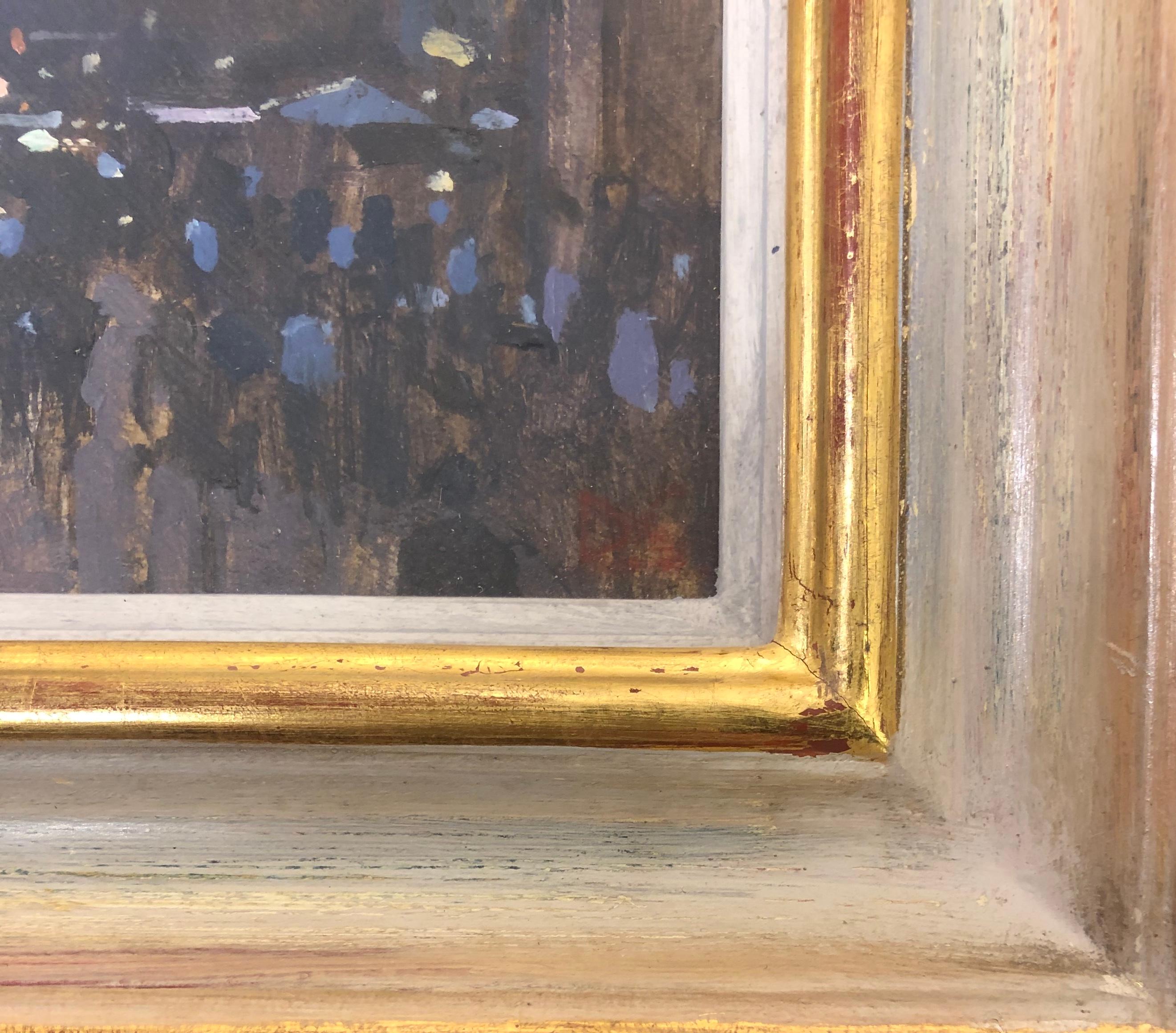 'Evening Light-Towards the Zecca' traditional British cityscape, oil painting - Brown Landscape Painting by David Sawyer