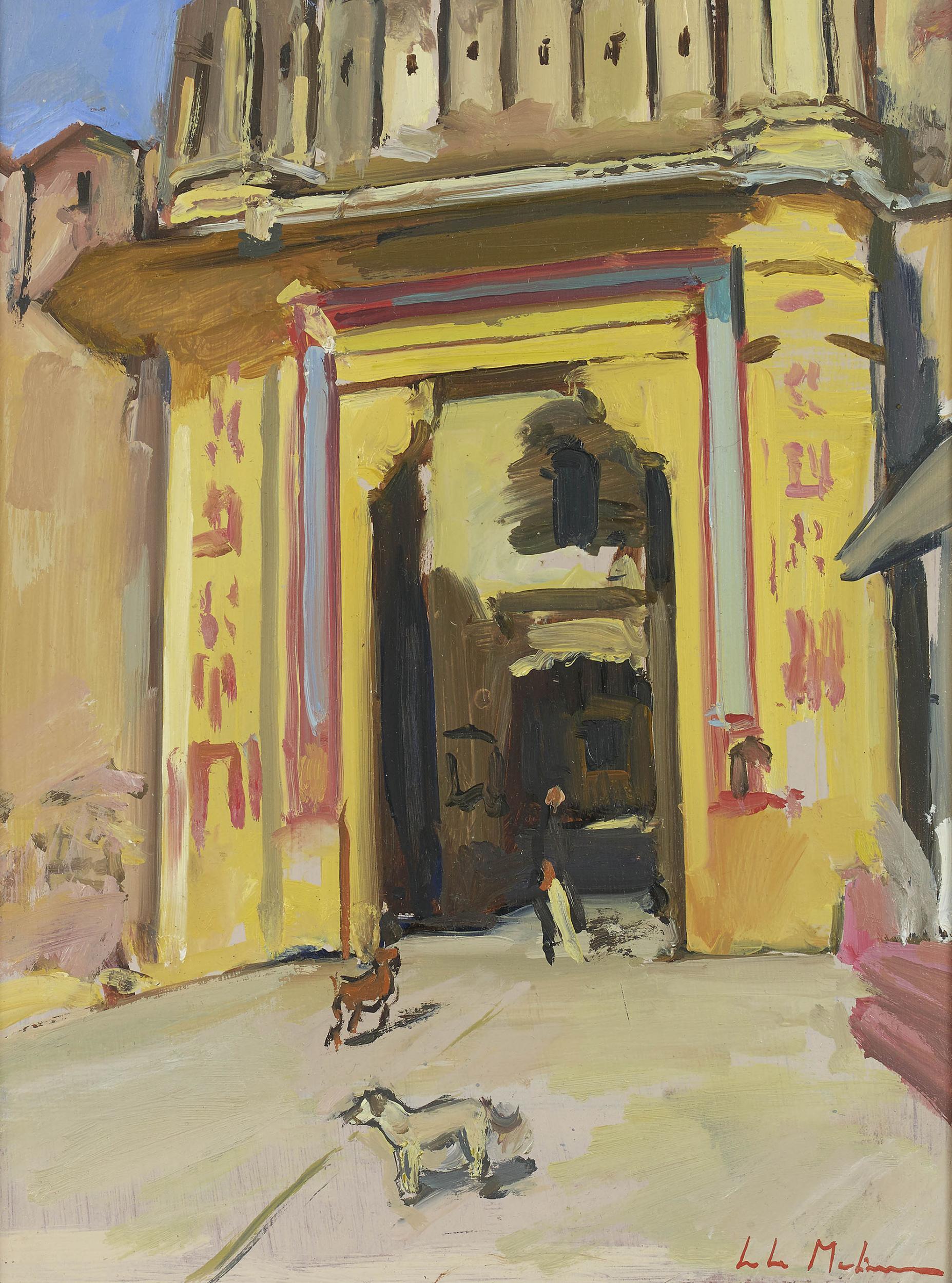 Dogs at the Palace Gate, Bundi, Rajasthan - Painting by Luke Martineau