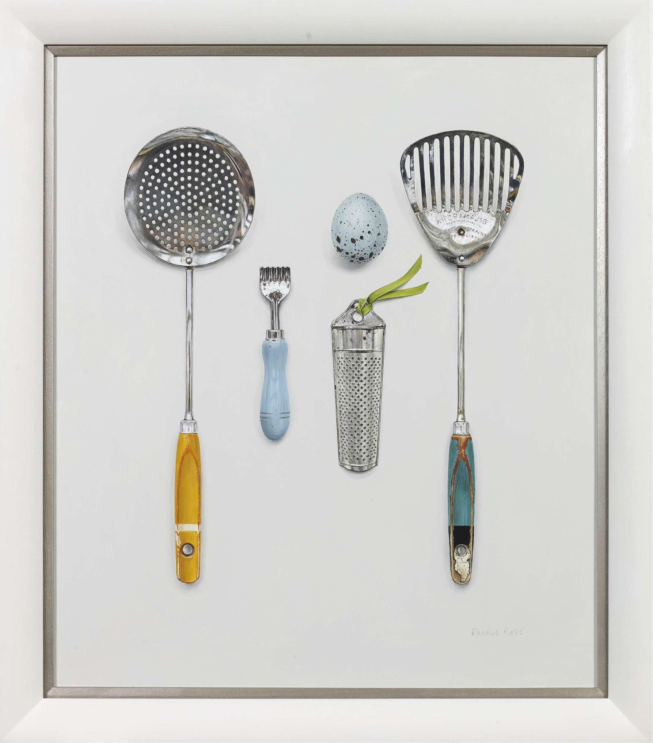 Rachel Ross Still-Life Painting - Arranged Implements with Green Ribbon