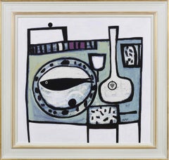 'Fish and Bottle' original painting by Scottish artist Simon Laurie