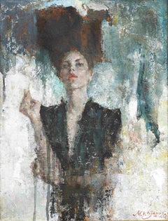'Behind the Mirror' figurative painting by British artist Michael Hyam