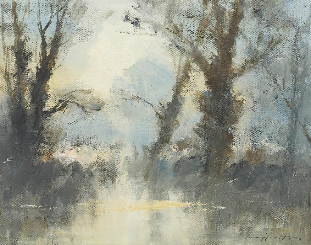 'Trees by the Water's Edge - Costwolds Water Park' by British Impressionist  - Painting by Ian Houston