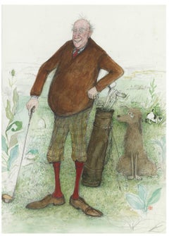 The Old Fashioned Golfer - Original Illustration, British social satirist