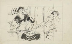 'Artist and Muse' Modern British Mid Century Master Drawing Illustration