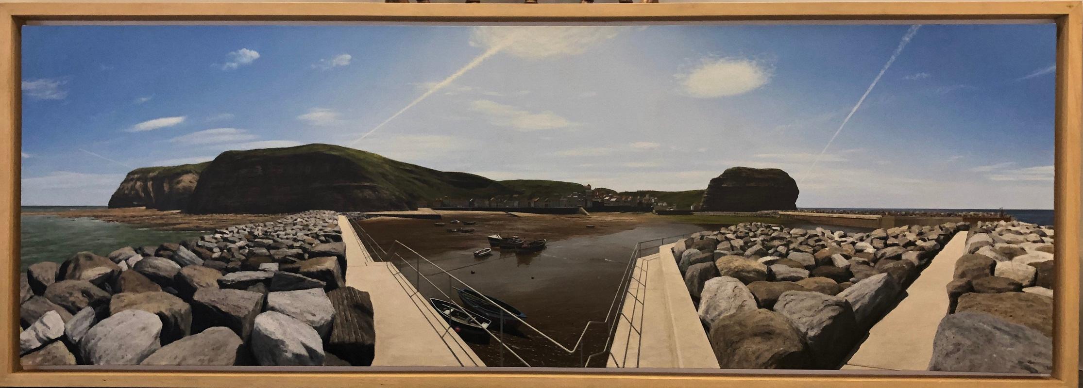Steven Whitehead Landscape Painting - 'Staithes Harbour' British Realist landscape oil painting 