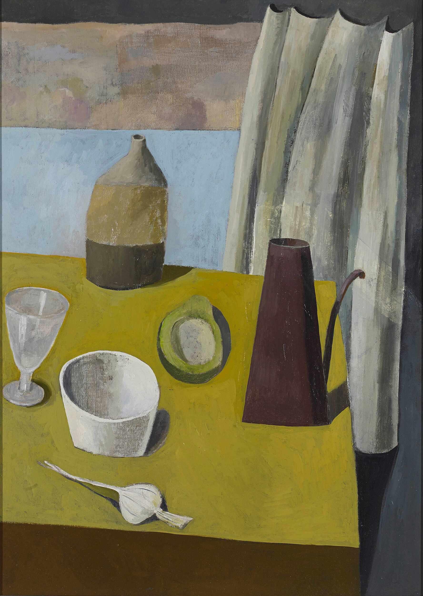 Still Life with a Curtain - Painting by Simon Quadrat