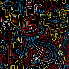 Jon Burgerman, "Nightlines", 4 Color Screen Print, 2015