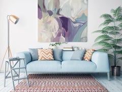 Abstraktes Ölgemälde auf Leinwand in Violett und Blau, 38 x 38 Zoll, Mixed Feelings, Irena Orlov