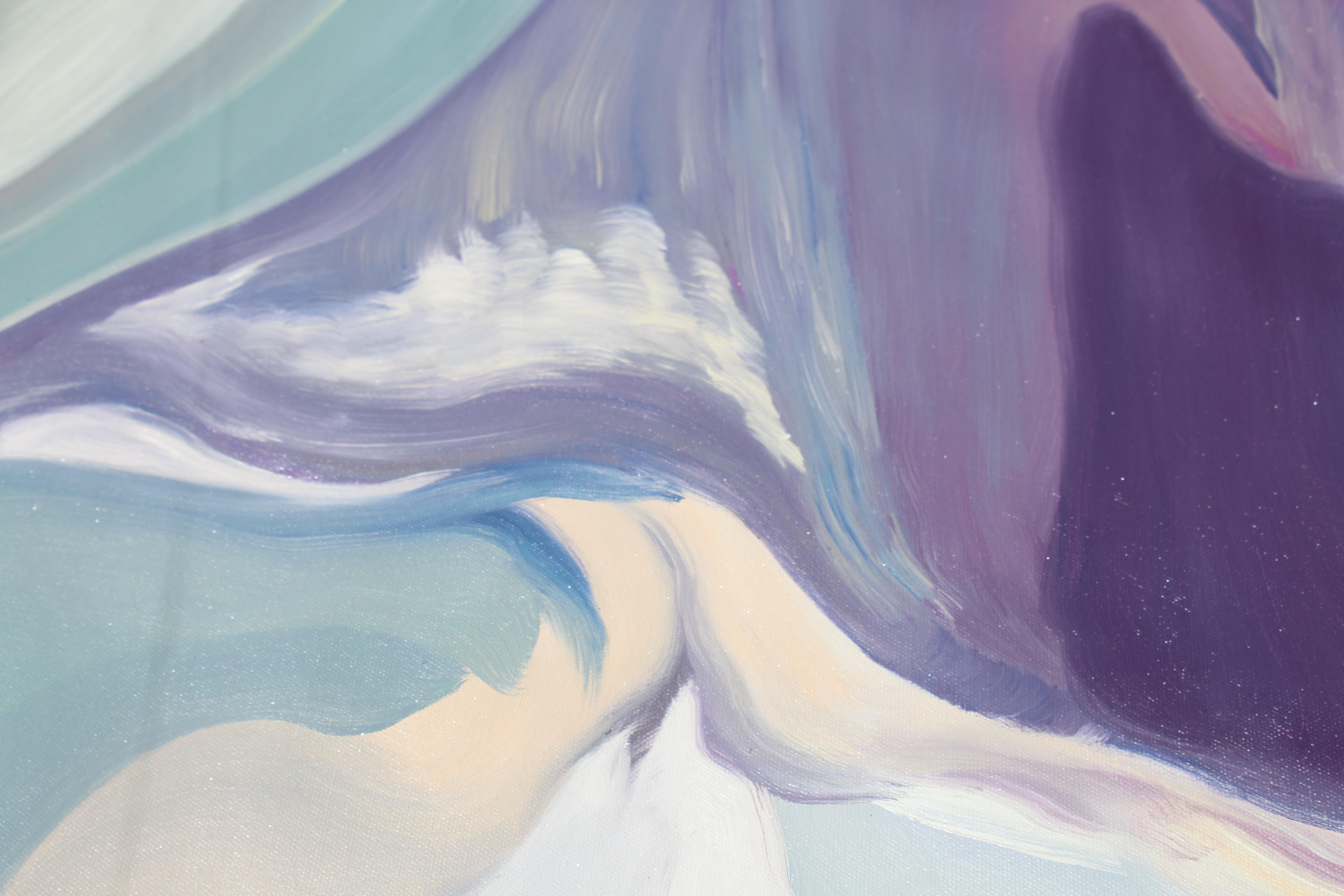 Peinture à l'huile abstraite à l'huile sur toile bleu violet 38 x 38 po, « Mixed Feelings », Irena Orlov en vente 2