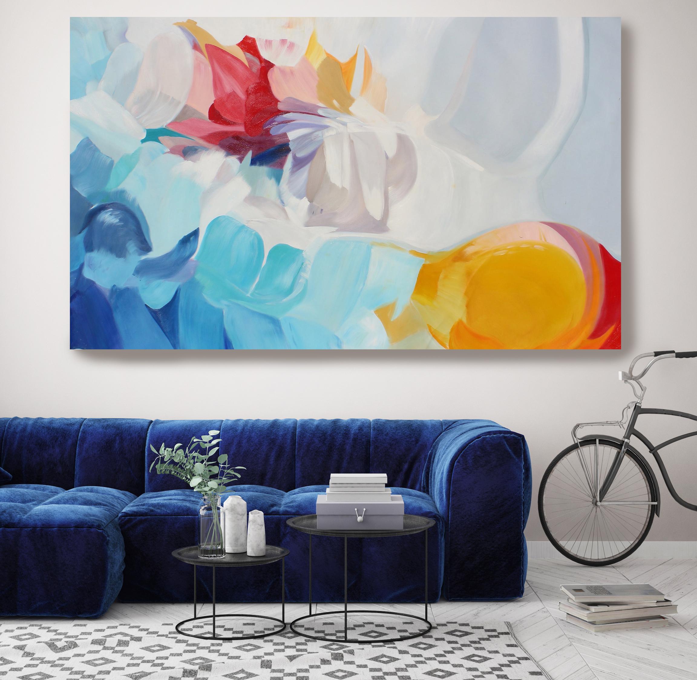 Irena Orlov Interior Painting - Santa Fe: Blue Red Yellow Abstract Oil Painting