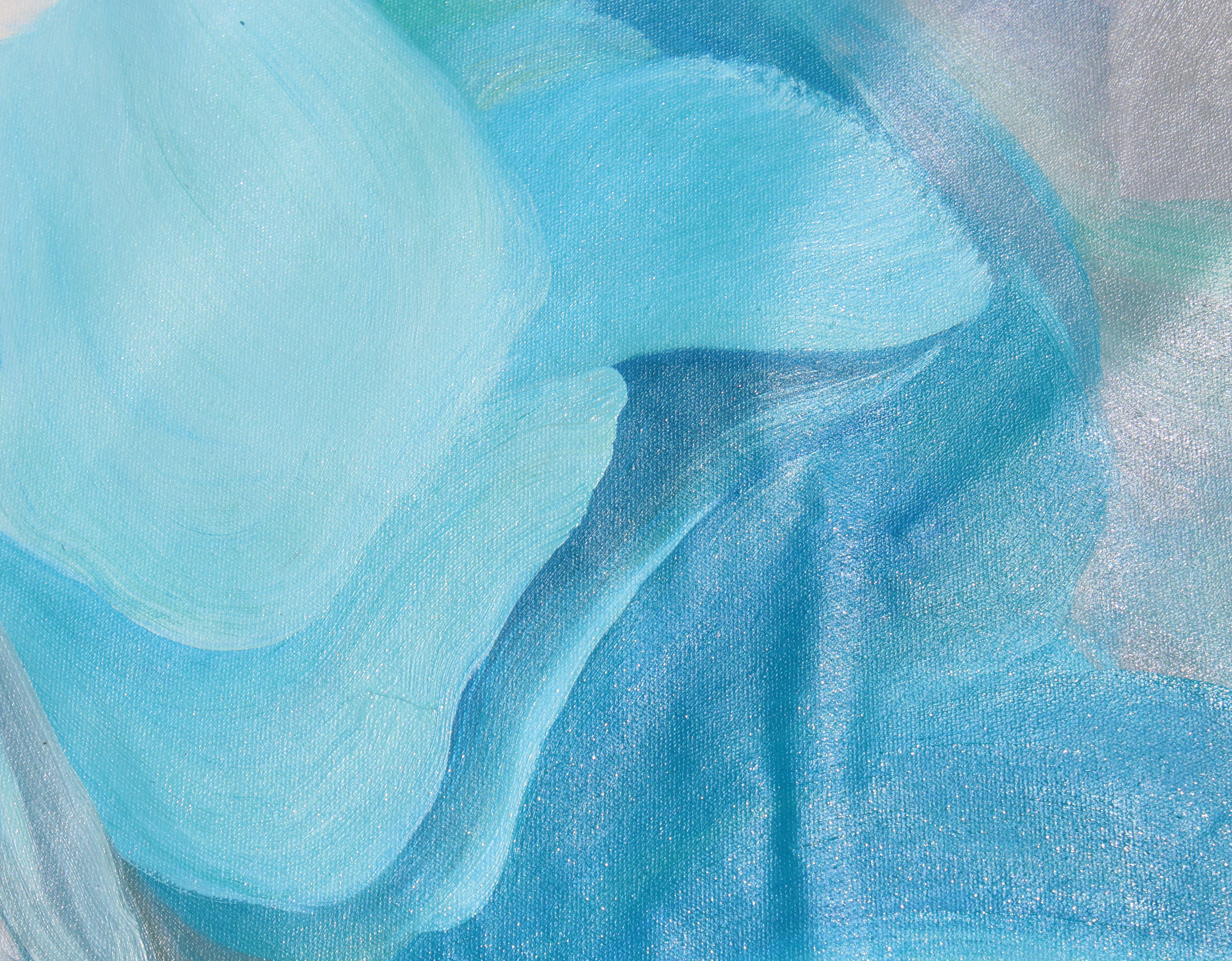 Ode au printemps. Peinture à l'huile abstraite verte et bleue - Gris Interior Painting par Irena Orlov