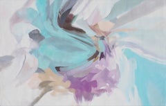 Blue Purple Abstract Flow Original Acrylic Painting 42H X 68" W, Delicate Breath