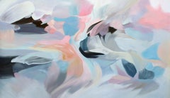 Abstracción vibrante - Gran pintura acrílica azul rosa, muestra de sensibilidad