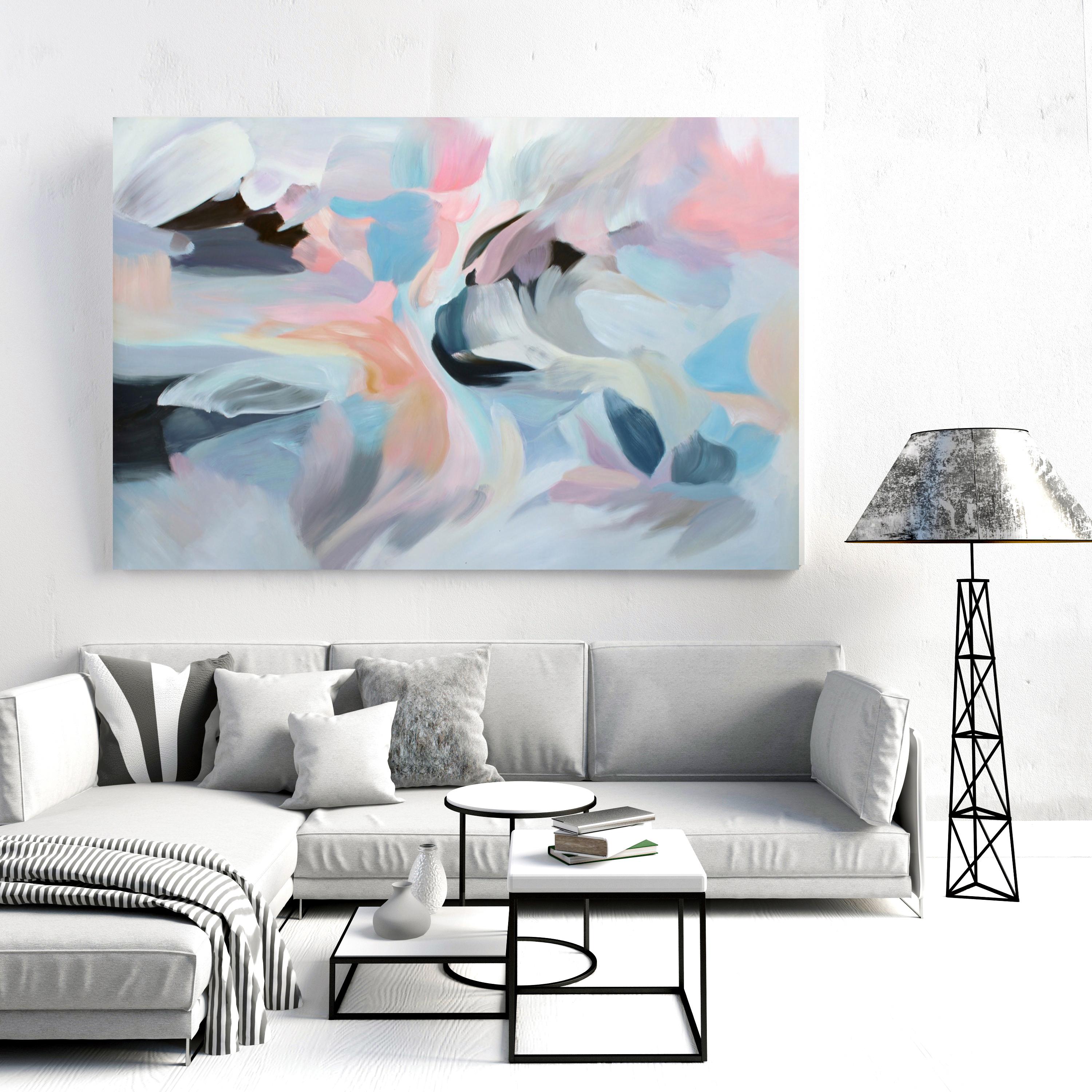 Vibrant Abstraction - Large Blue Pink Acrylic Painting, Display of Sensitivity