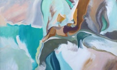 Modern Abstract Aqua Original Acrylic Painting 42H X 68"W, Expression of Balance