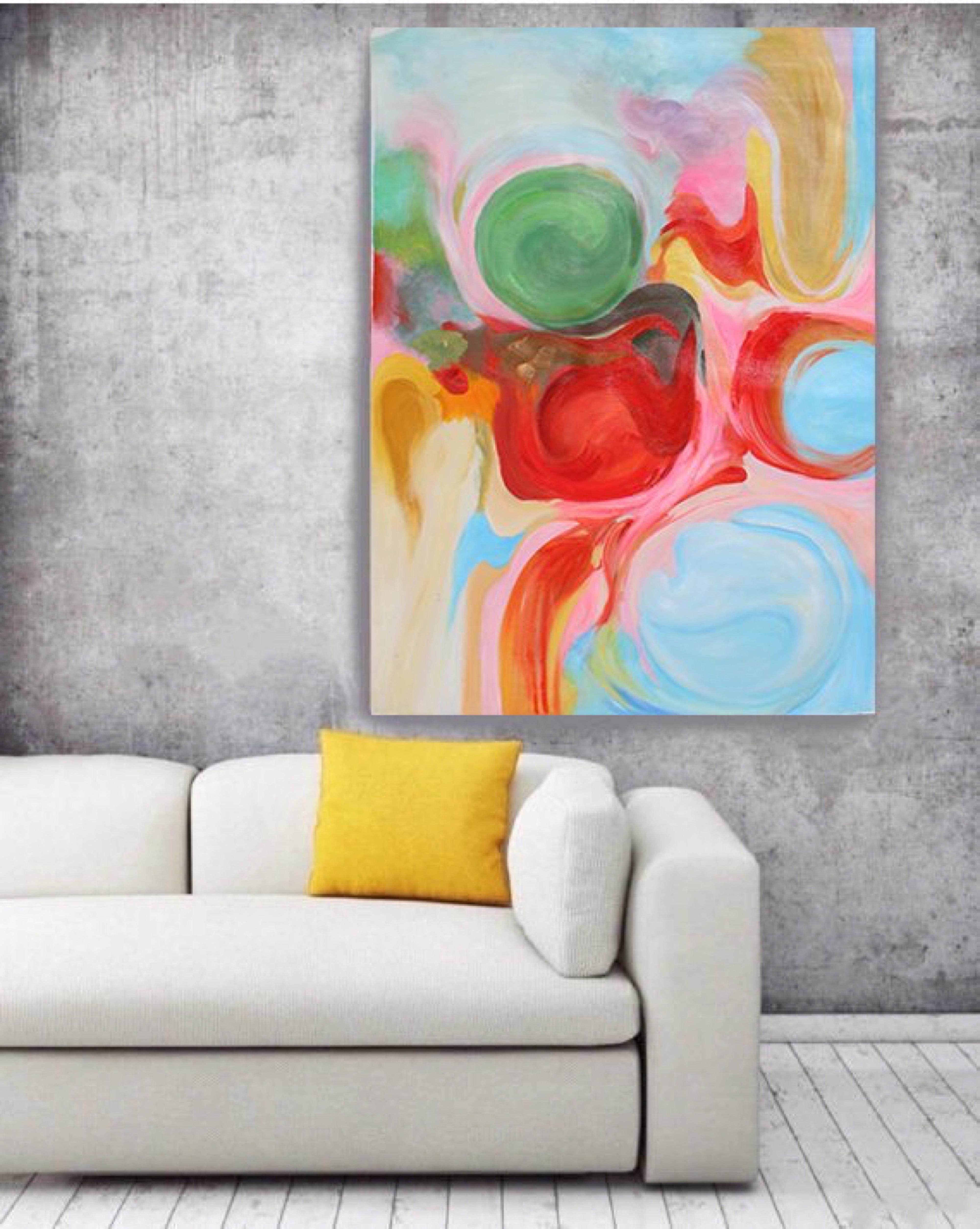 Irena Orlov Interior Painting - Contemporary Abstract Flow Colorful Oil Painting 72H X 48"W, Vivid Dreams