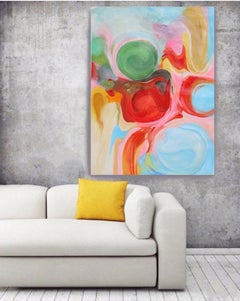 Pintura al Óleo Contemporánea Abstracta Flujo Colorido 72H X 48 "W, Sueños Vívidos