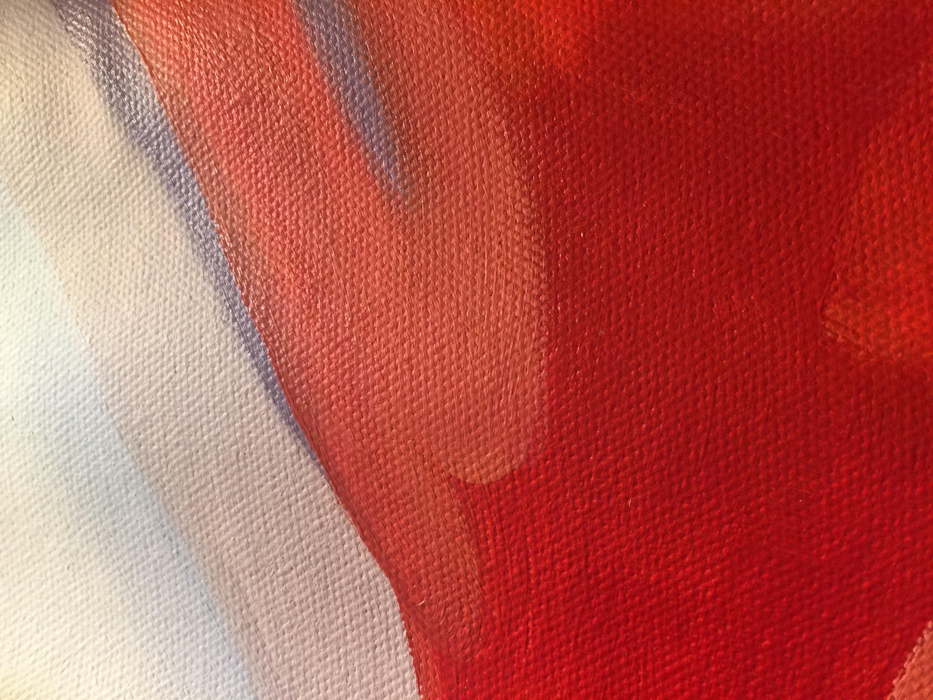 Abstraktes Ölgemälde auf Leinwand 36x36, Vulkan, rot-orange, spektakulär (Pink), Abstract Painting, von Irena Orlov