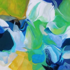 Blue Green Flow Abstract Oil Painting on Canvas 48" x 48", California Breeze
