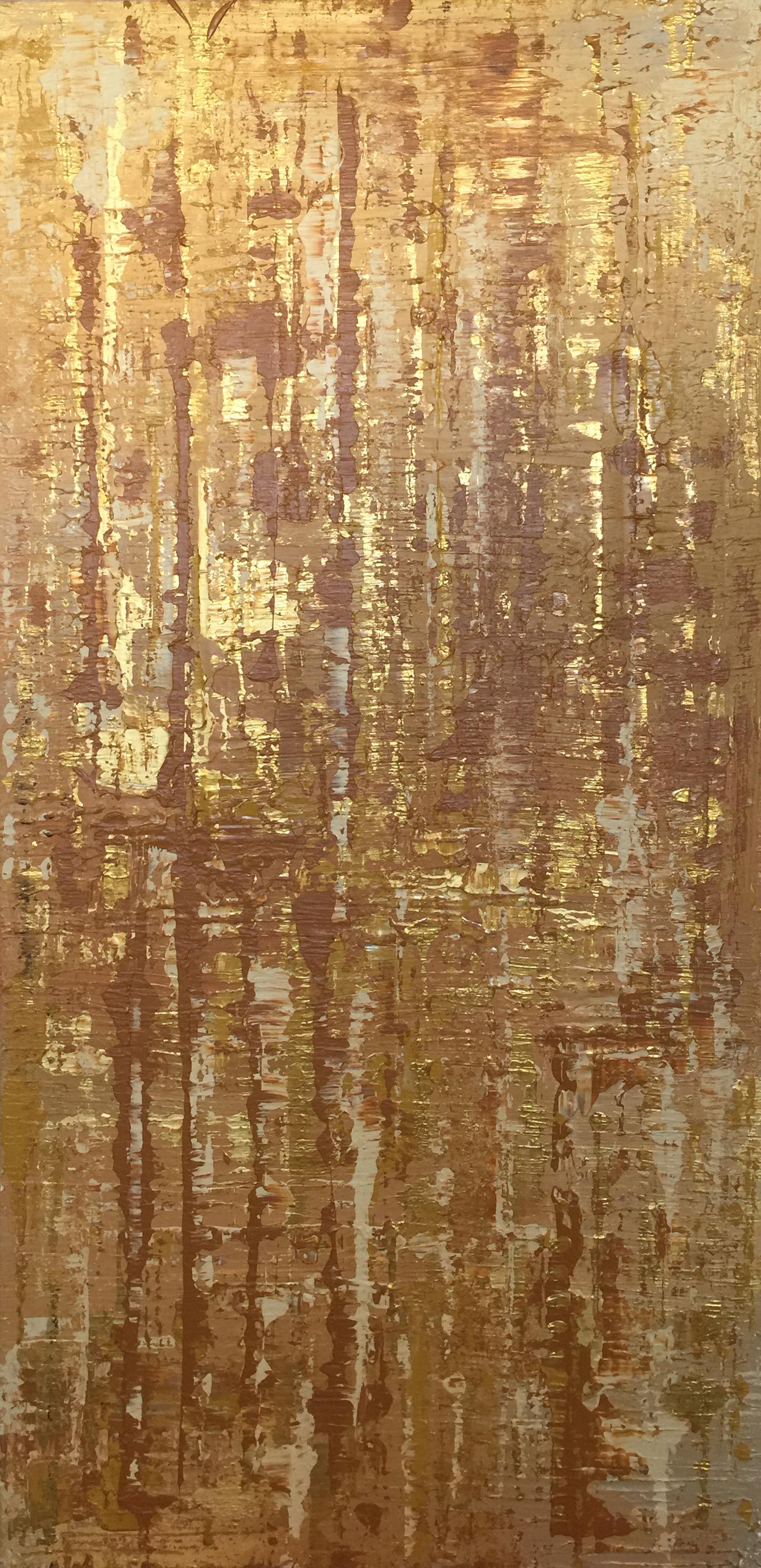 Mixed Media on Canvas: Acrylic, Stucco, Modeling Paste Heavy Texture Gold Water – Painting von Irena Orlov