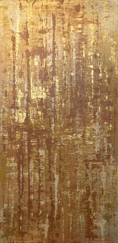 Mixed Media on Canvas: Acrylic, Stucco, Modeling Paste Heavy Texture Gold Water