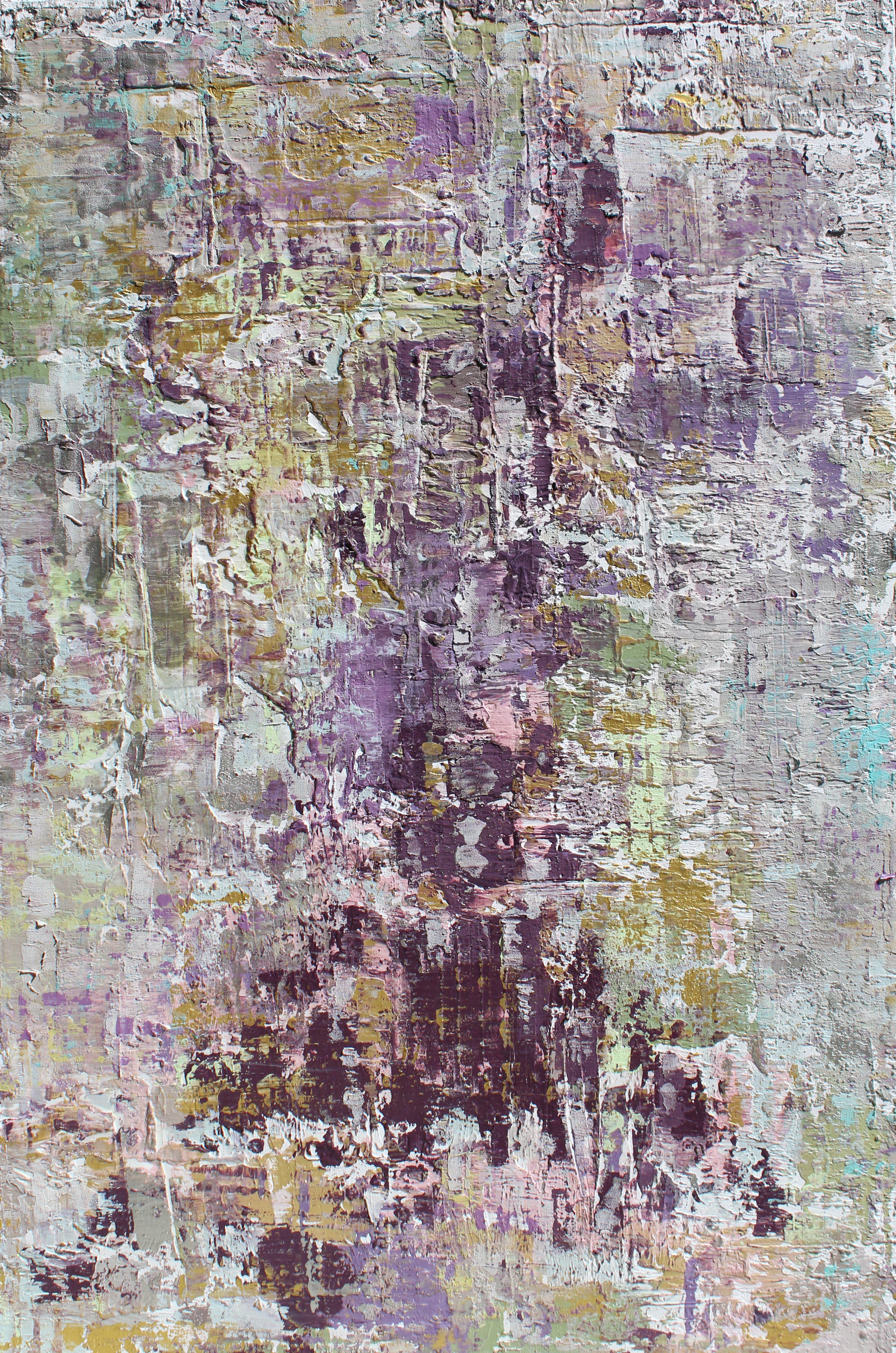 Irena Orlov Interior Painting - Purple Abstract Mixed Medium on Canvas Heavy Textured, Calm Emotions 24x48"
