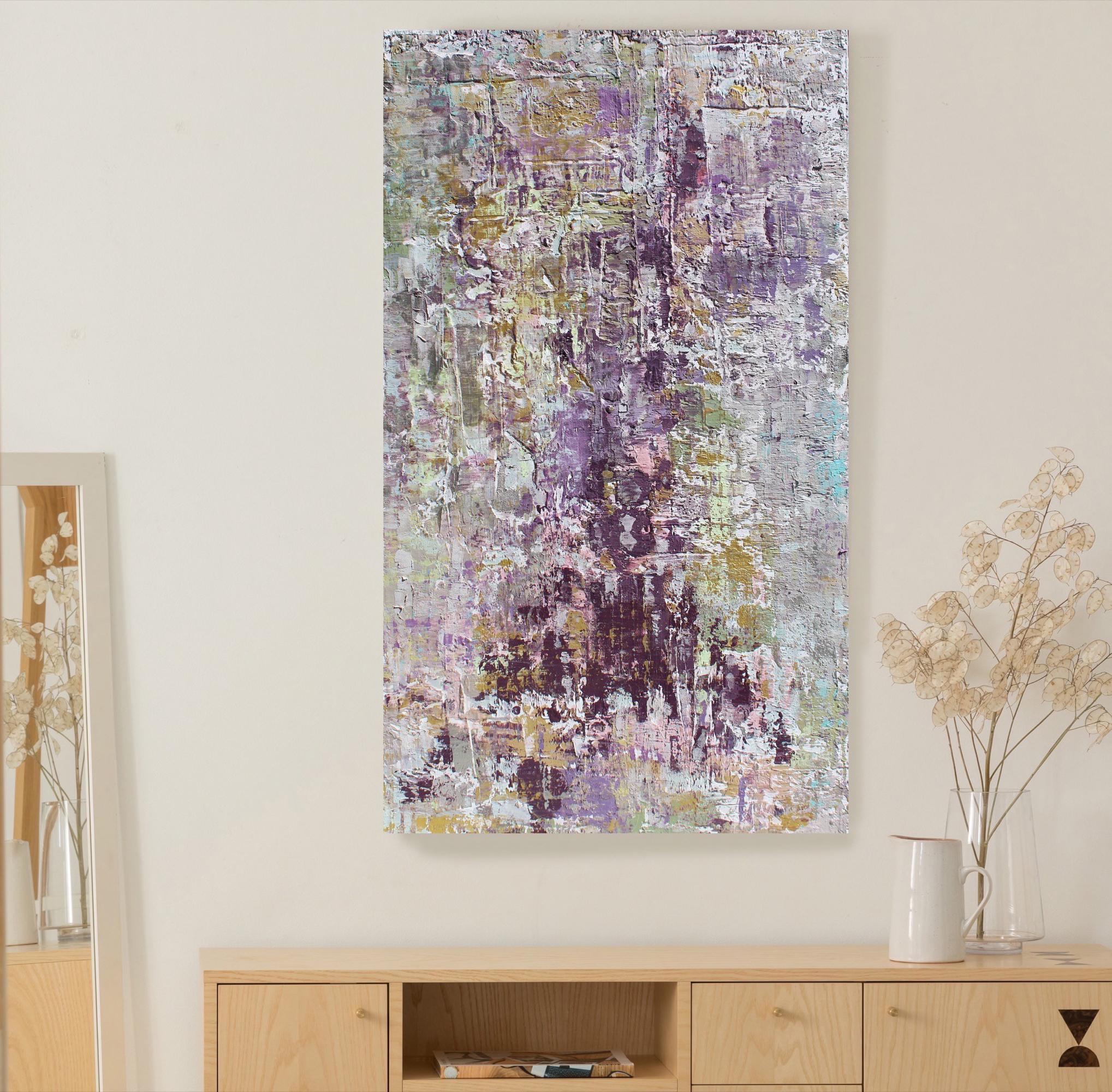 Purple Abstract Mixed Medium on Canvas Heavy Textured, Calm Emotions 24x48