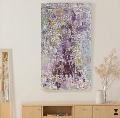 Purple Abstract Mixed Medium on Canvas Heavy Textured, Calm Emotions 24x48"