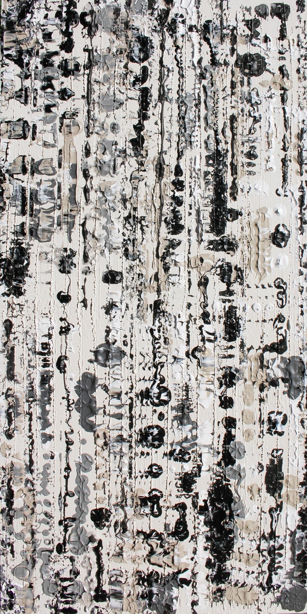 Irena Orlov Abstract Painting - Abstract Black and White Mixed Medium on Canvas Heavy Textured, Winter 24W X 48H
